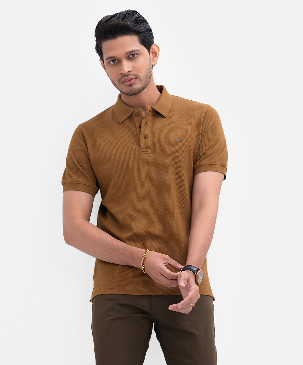 Brown Bubble Knit Polo